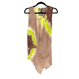 Young Fabulous & Broke Sleeveless Tie Dye Asymmetrical Hem Draped Viscose Top S